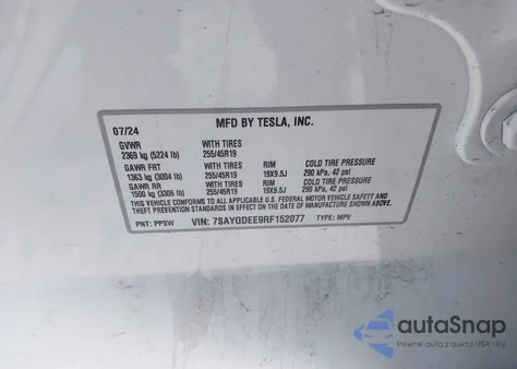 2024 Tesla Model Y Long Range Dual Motor All-Wheel Drive from USA, damaged, VIN 7SAYGDEE9RF152077
